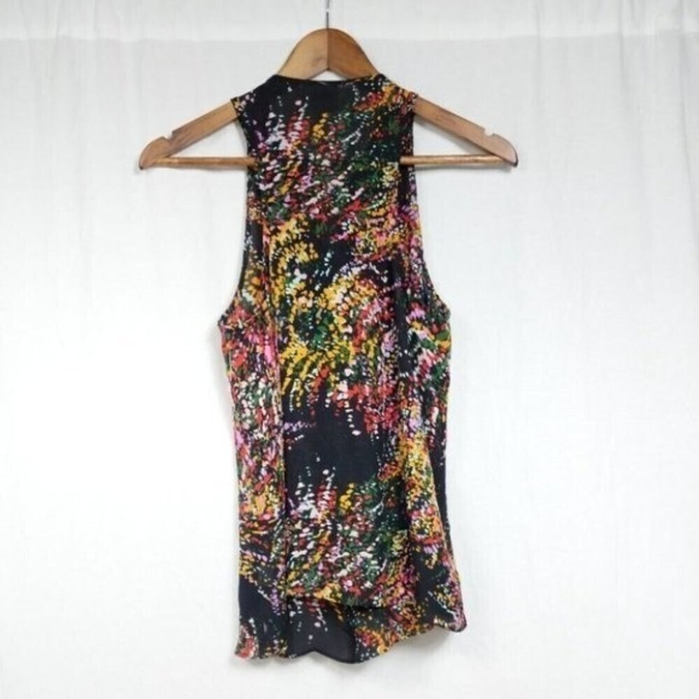 Parker Multi Color Ruffle Colorful Silk Tank Top S - Picture 3 of 5